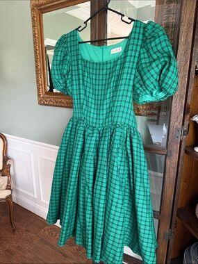 Ivy City Co Green Plaid Square-Neck Dress Size 12